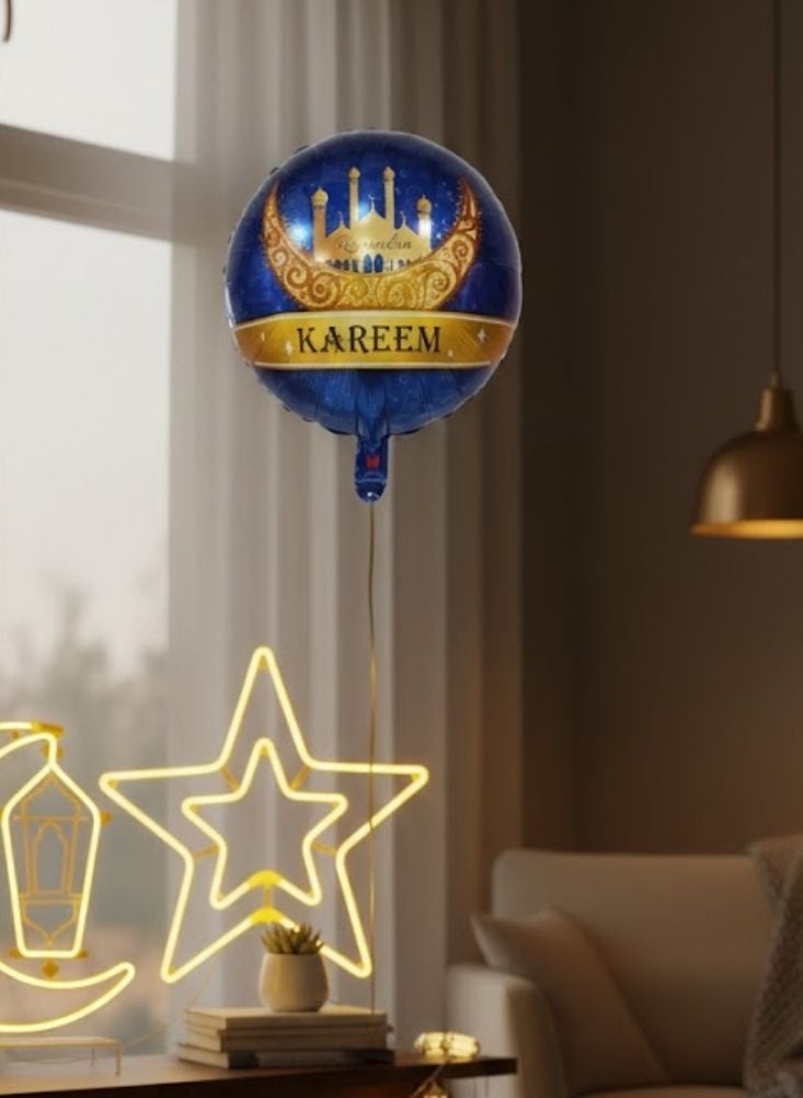 بريميم مجموعة بالونات فويل رمضان كريم (٦ قطع) – تصميم هلال ومسجد باللونين الأزرق والذهبي – زينة حفلات - Image 2